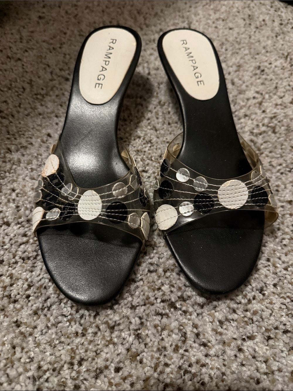 Rampage Black Slides with Clear Polka-Dot Straps